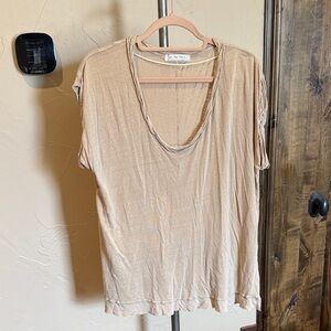 We The Free Relaxed Beige Scoop Neck Short Sleeve Tee